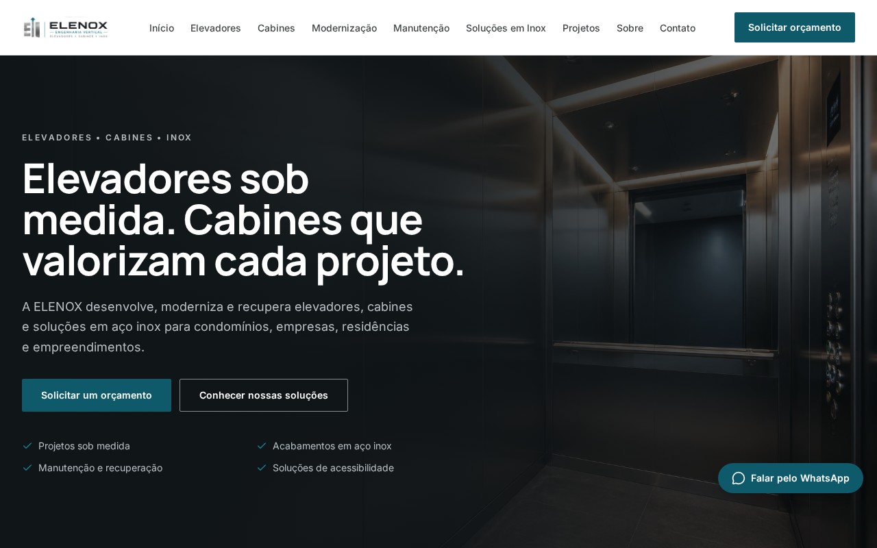 Captura da página completa do projeto ELENOX — Engenharia Vertical