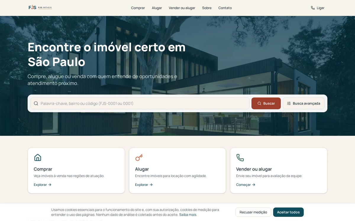 Captura da página completa do projeto FJS Imóveis